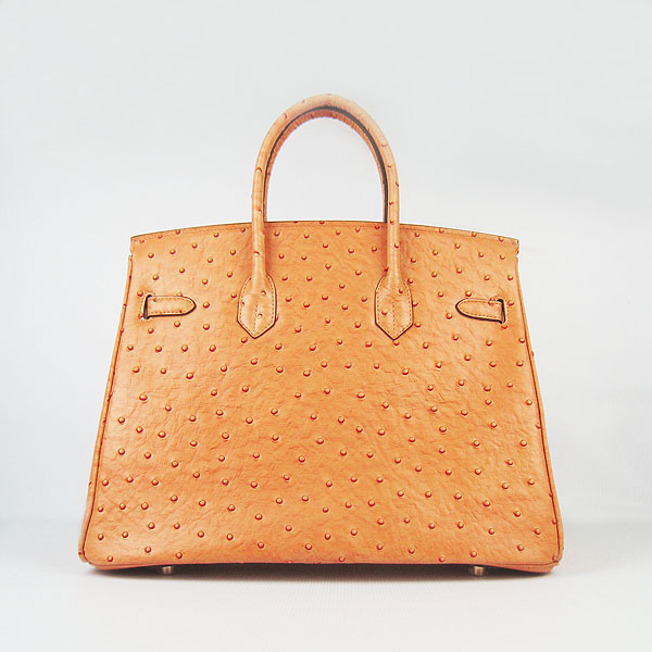 High Quality Fake Hermes Birkin 35CM Ostrich Veins Handbag Orange 6089 - Click Image to Close